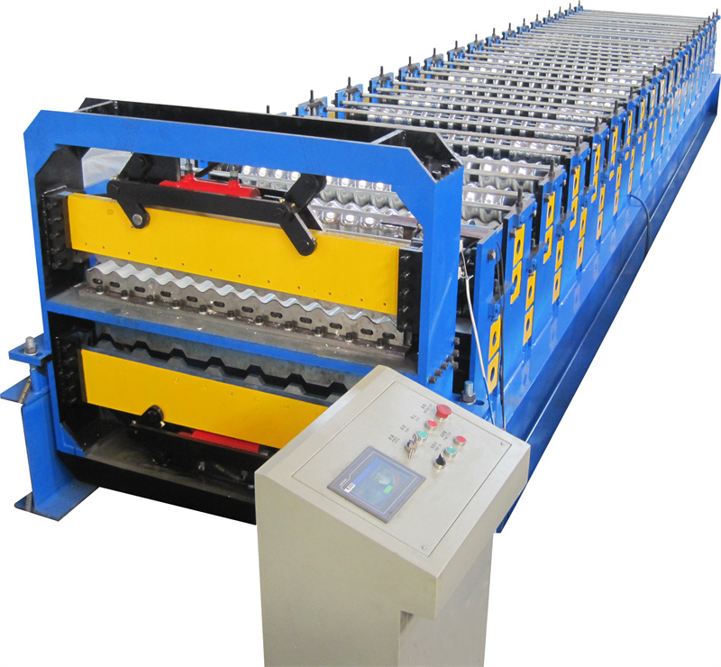 Trapezoidal corrugated panel double layer machine